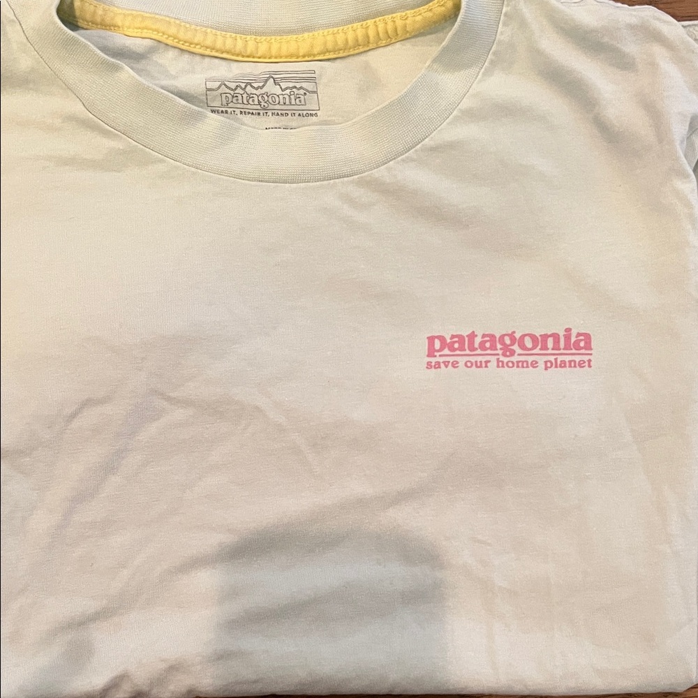 Patagonia Kids' White Tee with Pink Logo